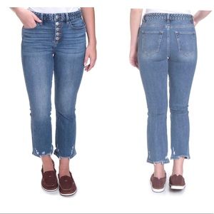 Miss Me High Rise Crop Boot Button Fly Denim Jeans Braided Waistband Size 32x26